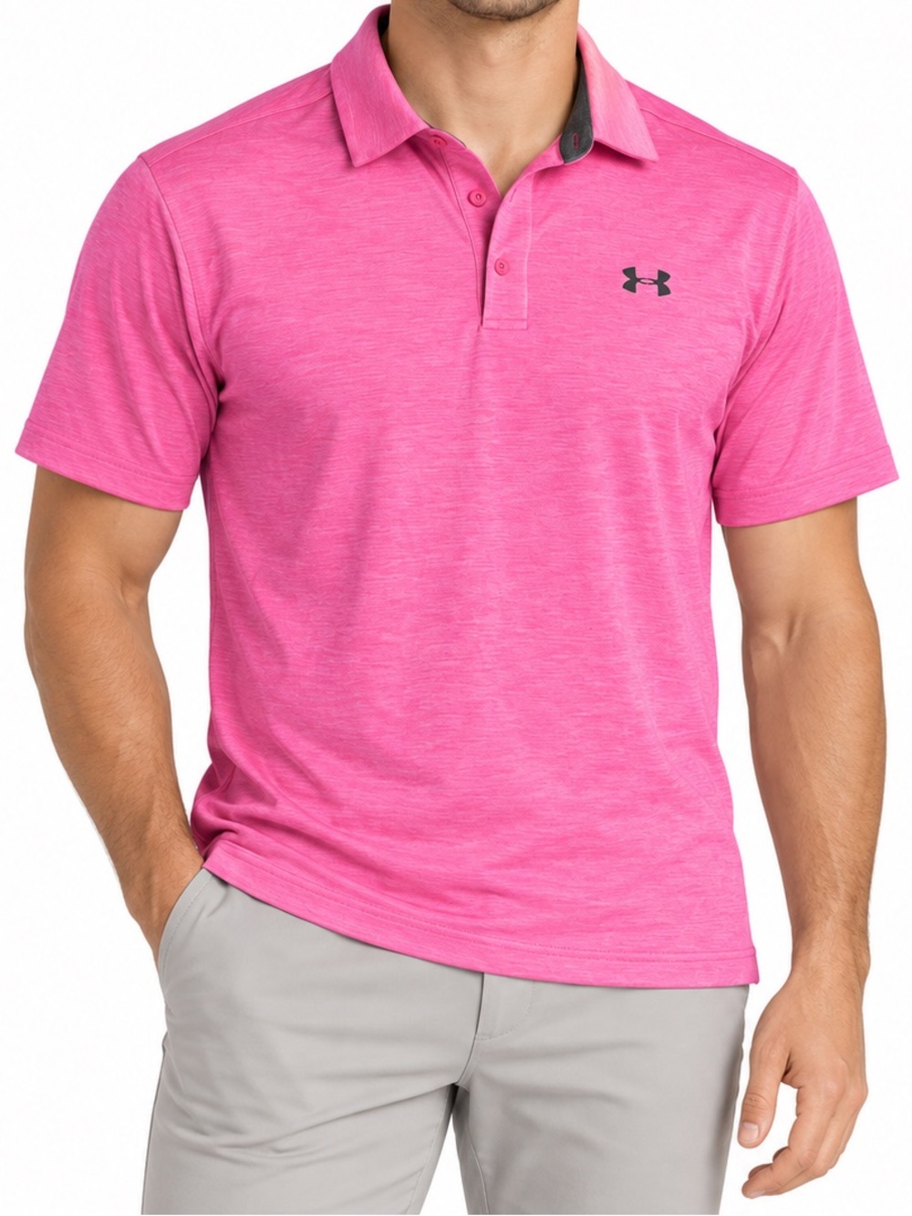 Under Armour Men’s Playoff Polo Pink Heather Golf Shirt Size L